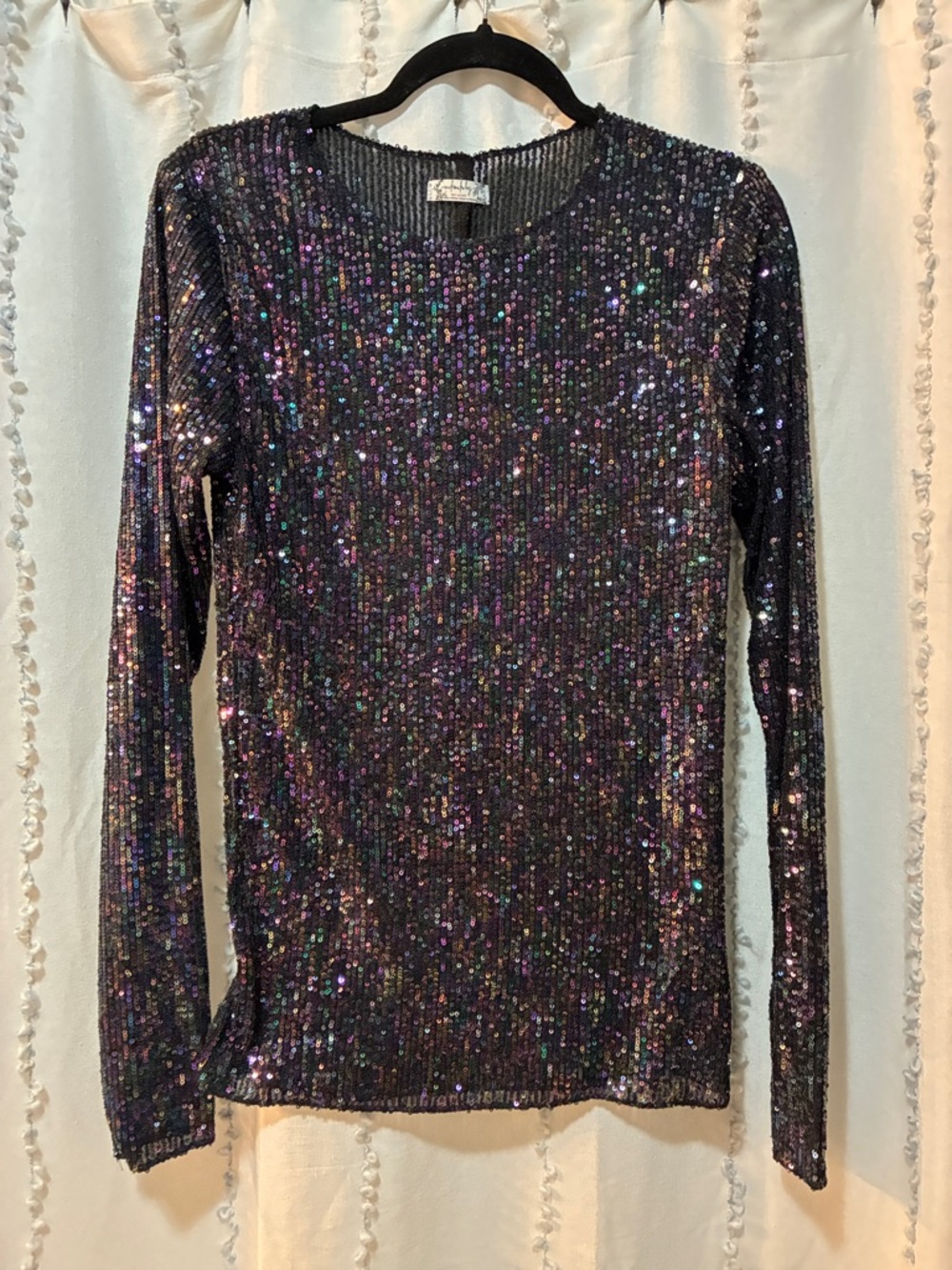 Sparkly black sheer sequin long sleeve Free People Intimately top size medium